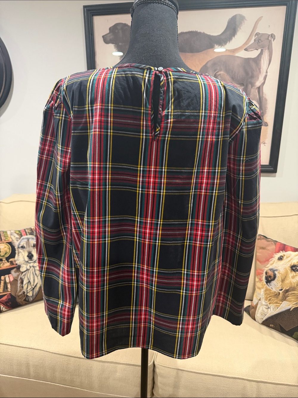 J. Crew Plaid Long-Sleeve Top multi colored plaid. Sz XL excellent condition - Picture 5 of 6